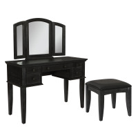 OSP Home Furnishings BP-4200-056B Farmhouse Basics Vanity with Mirror and Bench in Rustic Black Finish